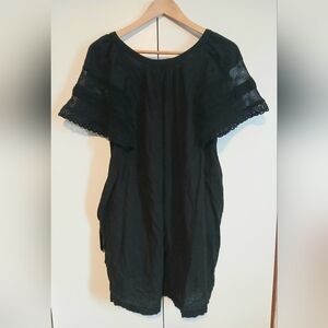Old Navy Black 100% Cotton Lace Flutter Sleeve Swing Dress Medium